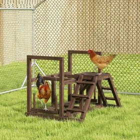 Comparer les prix de Aire de jeux en bois Perchoir en bois pour poule avec balançoire échelle plateformes 82 x 60 x 55 cm marron