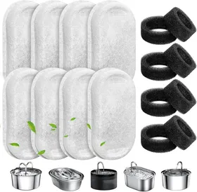 Meilleurs prix pour Filtre Fontaine à Eau pour Chat8PCS Filtres + 8PCS Éponges Convient pour Chat en Acier Inoxydable de 2L/3.2L FontainesForme