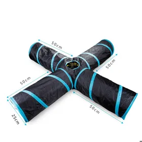 Comparer les prix de Tunnel de jeu pour chat - Phoesky - Tissu écologique - Extensible - Pliable - 4 voies - Bleu - Clochette et boule
