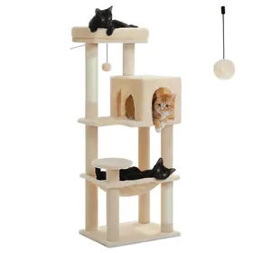 Comparer les prix de PAWZ Road Arbre à chat Design Spacieux Grande Hamac Dur Stable Avec hamac et belle maison pour chat-S Beige 113cm