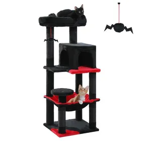 Comparer les prix de PAWZ Road Arbre à chat Design Spacieux Grande Hamac Dur Stable Avec hamac et belle maison pour chat-M Noir 116cm
