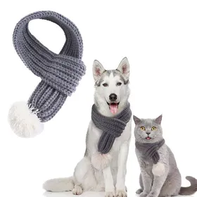 Comparer les prix de 1 Écharpe tricotée pour chien et chat accessoire hiver avec pompon bandana chaud gris tenue fête Noël. .