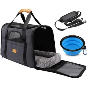 Meilleurs prix pour Sac de transport Pour Animal Chien Chat - Sac Transport Chat avec Matelas en Peluche Amovible et Bandoulière Réglable + Bol