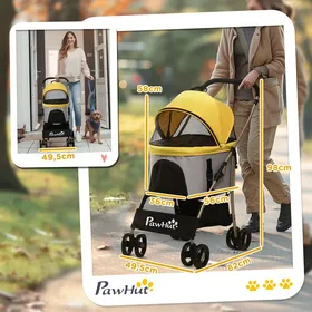 Meilleurs prix pour Poussette pour chien 2-en-1 trolley pour chien & sac de transport buggy pour chien pliable avec coussin 4 roues fenêtre en file