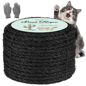 Comparer les prix de Corde en Sisal Naturelle Noire pour Arbre à Chat 8mm x 60M - 1 Paire de Gants de Protection - Réparation et Remplacement Noir 60M