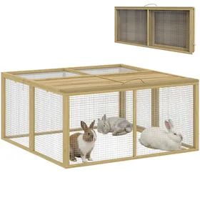 Comparer les prix de Enclos lapin extérieur - cage lapin intérieur - PawHut - pliable toit ouvrant total poignée 144㎡ - bois - 120x120x57cm - naturel