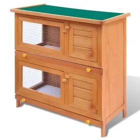 Comparer les prix de Clapier - Non spécifié - 4 portes - Bois Brun - 2 étages - Pour lapins et petits animaux