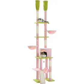 Comparer les prix de Arbre À Chat Hauteur Plafond Avec Grand Condo Réglable En Hauteur De 216 À 285 Cm, 5 Niveaux Avec Hamac Confortable, Plateformes