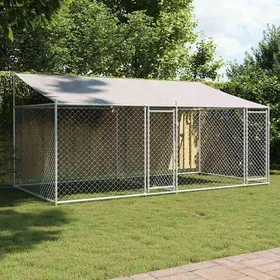 Comparer les prix de vidaXL Cage pour Chien avec Toit et Portes, Chenil pour Chien, Maison pour Chien, Niche de Jardin Terrasse, Gris 4x2x2m Acier Galvanisé