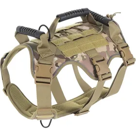 Comparer les prix de Harnais Chien Harnais Anti Traction pour Chien RéGlable Réfléchissant Harnais en Y avec 3 Poignée ContrôL (Camouflage L)