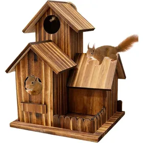 Meilleurs prix pour Mangeoires à écureuils pour lextérieur – Mangeoire à écureuils en Bois brûlé avec Toit Flexible mangeoire Tamias pour Jardin