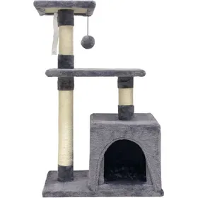 Meilleurs prix pour POPPY Arbre chat gris 50 x 30 x 80 cm - 2 plateformes 1 niche poteaux griffer gris ARBRE A CHAT