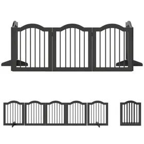 Meilleurs prix pour Barrière de Sécurité pour Chien Autoportante Noire 5 Panneaux Pliable Intérieur Extérieur 261.5x29.5x61cm