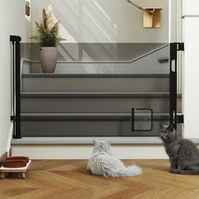 Comparer les prix de OHMG-Barrière De Sécurité Rétractable Avec Trou Pour Chat-Clôture De Sécurité-Convient  Portes Et Escaliers-Extensible-Noir