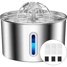 Comparer les prix de Fontaine à eau chat en acier inoxydable 304 - 22 L filtration quadruple 3 filtres intégrés ultra silencieux 25 dB éclairage LED