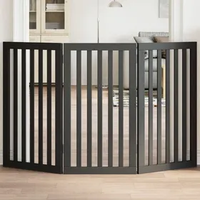 Comparer les prix de vidaXL Barrière pour chien pliable 3 panneaux noir bois de peuplier, barrière pour animaux de compagnie, barrière de 352254