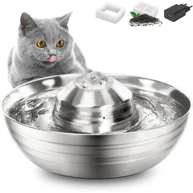 Meilleurs prix pour Fontaine à Eau pour Chat Chien 2L, BYONDSELF®, Acier Inoxydable 304, Pompe Silencieuse, avec Filtres Remplaçables