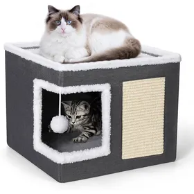 Comparer les prix de ®RisingFF Lits pour chats dintérieur grandes maisons couvertes avec griffoirs maisons cachées pour chats