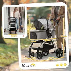 Comparer les prix de Poussette pour chien 2-en-1 Pliable avec freins et fenêtre en filet laisses de sécurité pour chiens jusquà 15kg gris clair