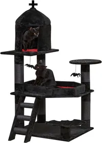 Comparer les prix de Arbre À Chat Gothique Avec Lit Cercueil,Tour À Chat De 140 Cm Avec Niche Spacieuse,Griffoir,Balle Suspendue En Forme D'Araignée,Me