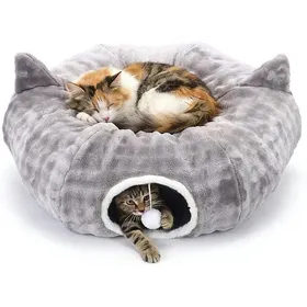 Meilleurs prix pour Tunnel Chat Rond XXL en Peluche Douce Tunnel Pliable2 Entrées Coussin Circulaire Lavable pour Chat Chatons Chiots et Lapins