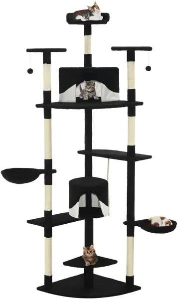 vidaXL Arbre à chat avec griffoirs en sisal 203 cm Noir et Blanc
