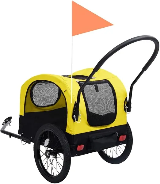 vidaXL Remorque de vélo de chiens et poussette 2-en-1 Jaune et noir