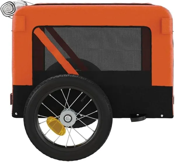 vidaXL Remorque de Vélo pour Animaux de Compagnie, Chariot à Vélo pour Chien avec Roues, Poussette de Chien, Orange et Noir Tissu Oxford et Fer