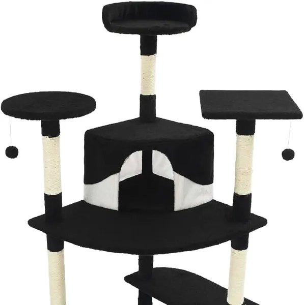 vidaXL Arbre à chat avec griffoirs en sisal 203 cm Noir et Blanc