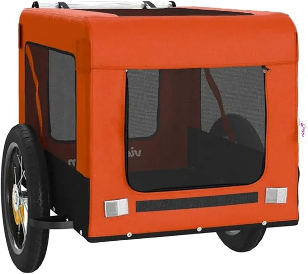 vidaXL Remorque de Vélo pour Animaux de Compagnie, Chariot à Vélo pour Chien avec Roues, Poussette de Chien, Orange et Noir Tissu Oxford et Fer