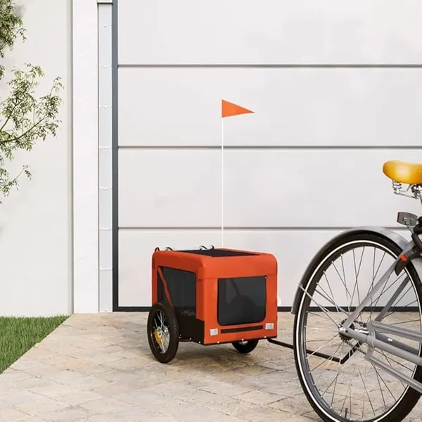 vidaXL Remorque de Vélo pour Animaux de Compagnie, Chariot à Vélo pour Chien avec Roues, Poussette de Chien, Orange et Noir Tissu Oxford et Fer