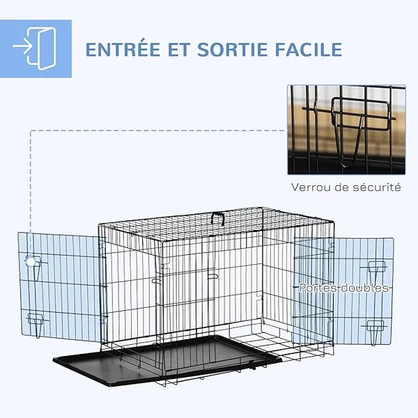 Cage caisse de transport pliante pour chien en métal noir 91 x 61 x 67 cm