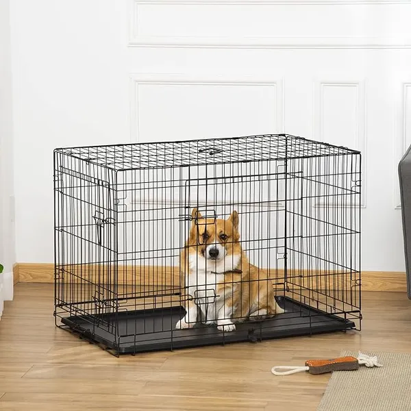 Cage caisse de transport pliante pour chien en métal noir 91 x 61 x 67 cm