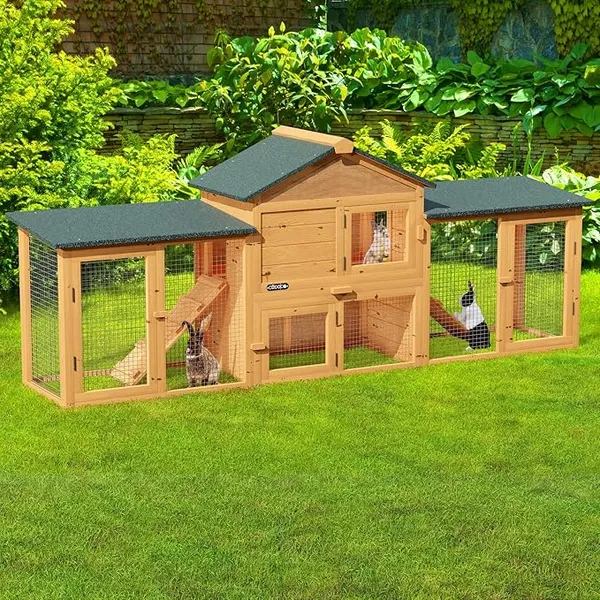 Cadoca Clapier à lapins 2 étages 204x45x84 cm Plateau amovible 2 rampes Toit en asphalte Enclos pour petits animaux Poulailler