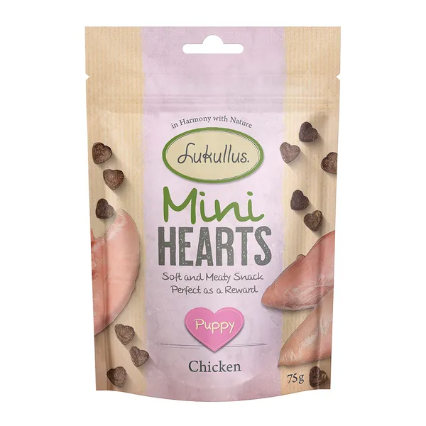 Lukullus Puppy « Mini Hearts » poulet (sans céréales) pour chiot – 3 x 75 g