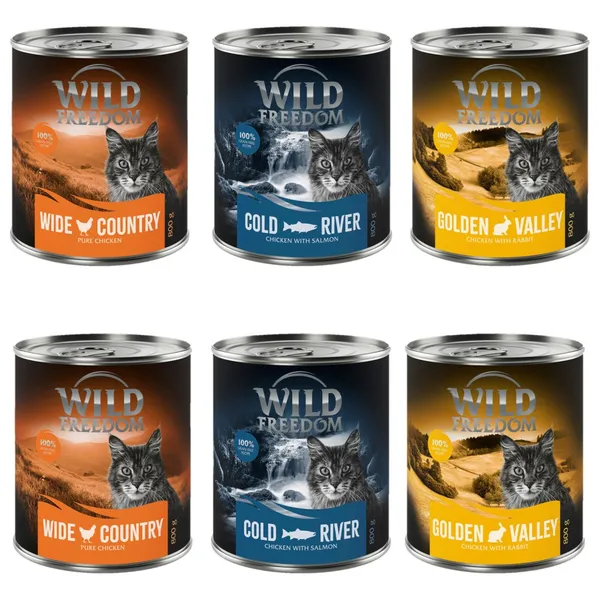 Wild Freedom Adult 6 x 800 g -  sans céréales pour chat - lot mixte (2 x poulet, 2 x colin, 2 x lapin)