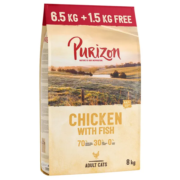 Purizon Adult sans céréales 8 kg : 6,5 kg + 1,5 kg offert ! - Adult poulet, poisson