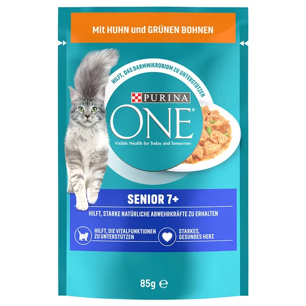26x85g PURINA ONE Senior 7+ poulet et haricots nourriture humide pour chat