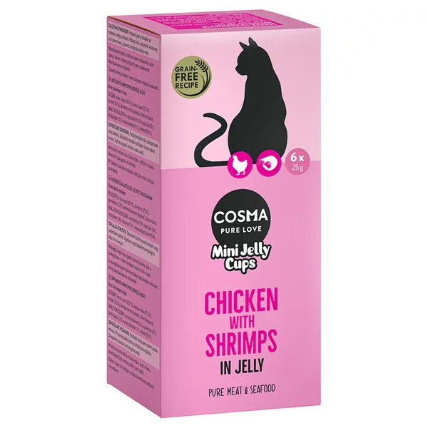 Lot Cosma Mini Jelly Cups 24 x 25 g pour chat - poulet/crevettes