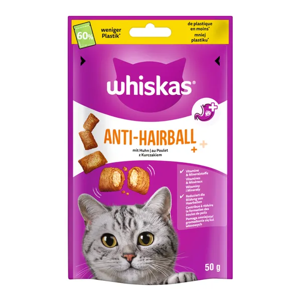 50g Whiskas Contrôle des Boules de Poils - Friandises pour chat