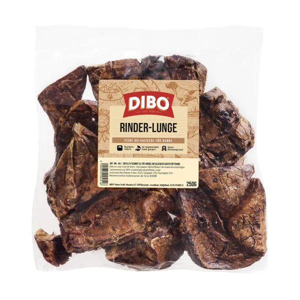 Lot économique : 2x250g de friandises pour chiens DIBO au poumon de bœuf