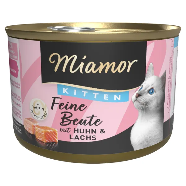 24 x 185g chaton poulet, saumon Miamor Proies fines nourriture humide pour chats