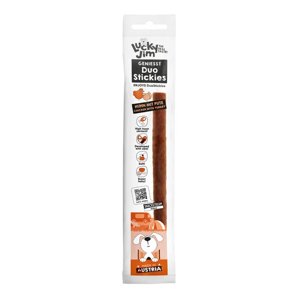 Lot économique : 3x15g Lucky Jim DuoStickies poulet et dinde friandises pour chiens