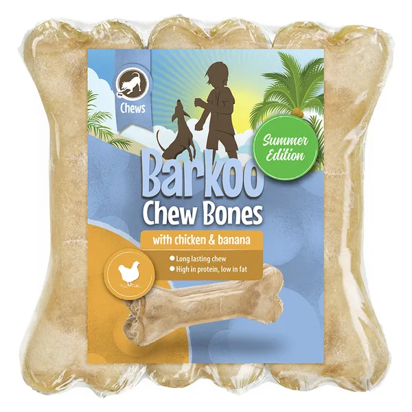 Os à mâcher Barkoo, poulet, banane 12 x 12 cm - Friandises pour chien