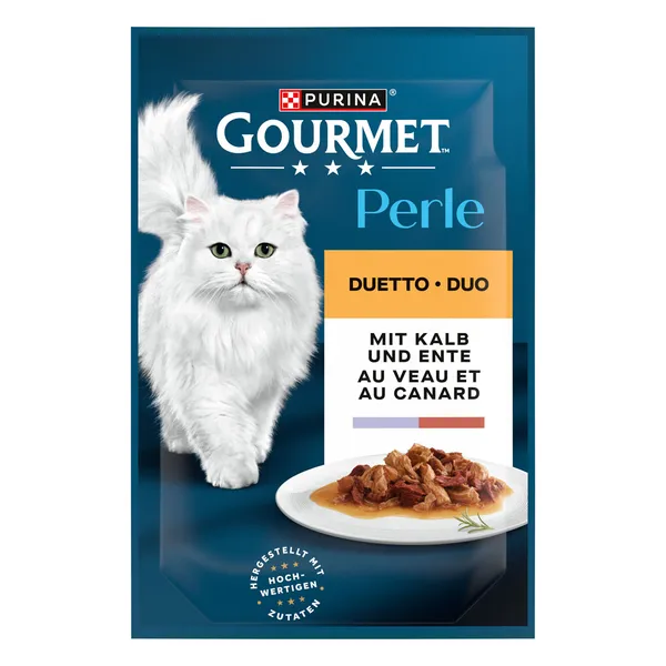 Gourmet Perle Duo de viandes, veau, canard - Pâtée pour chat