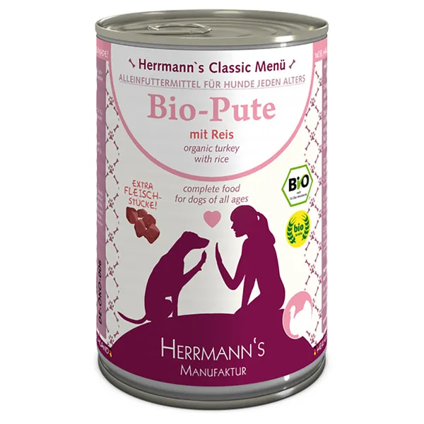Lot Herrmann's Menu Bio Classic 24 x 400 g - dinde bio, riz bio