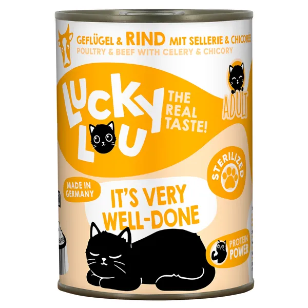 400g Lucky Lou sterilised volaille et bœuf nourriture pour chat humide