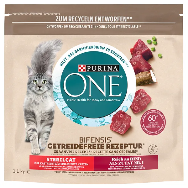 PURINA ONE Sans céréales Chat stérilisé bœuf  - 1,1 kg