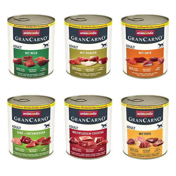 Lot animonda GranCarno Original 12 x 800 g pour chien - lot mixte 2 (6 variétés)