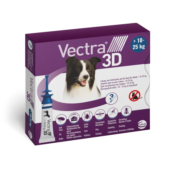 Vectra 3D M Spot-on pour chiens 10 - 25 Kg (3 pipettes) 3 pipettes